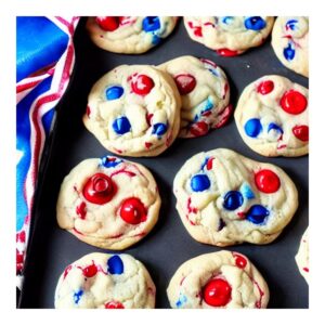 Cherry Chip Cake Batter Cookies With Red White And Blue Candies